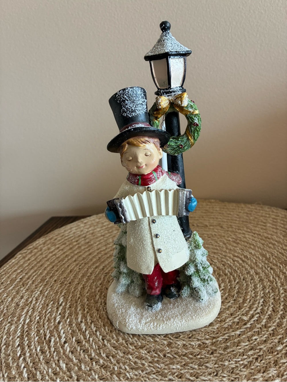 Hobby Lobby Cream, Black & Red Caroler Figurine with Lamp Post